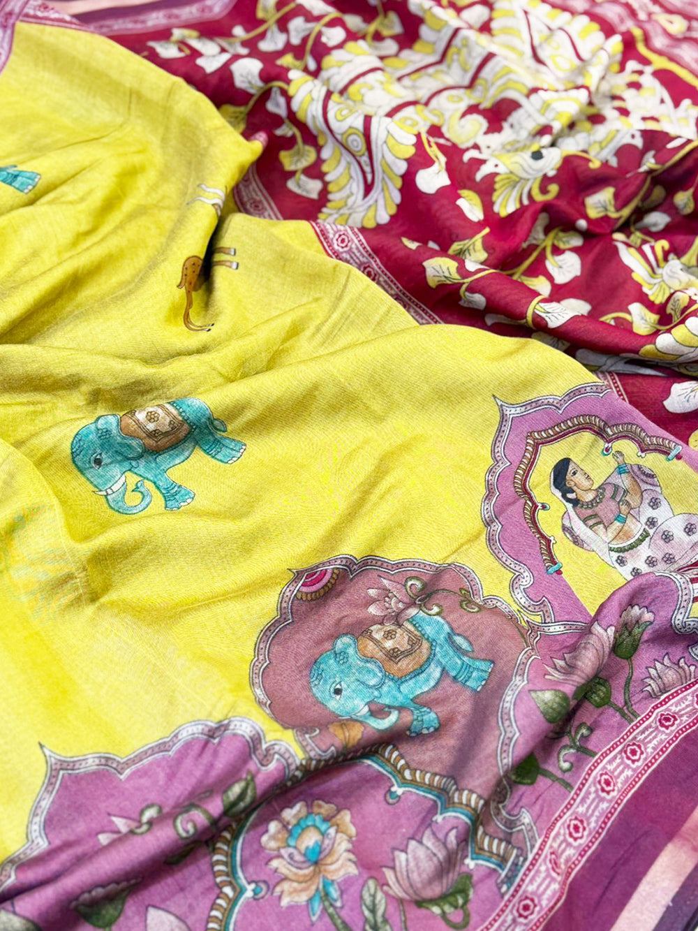 Yellow Mul Kalamkari Printed Saree