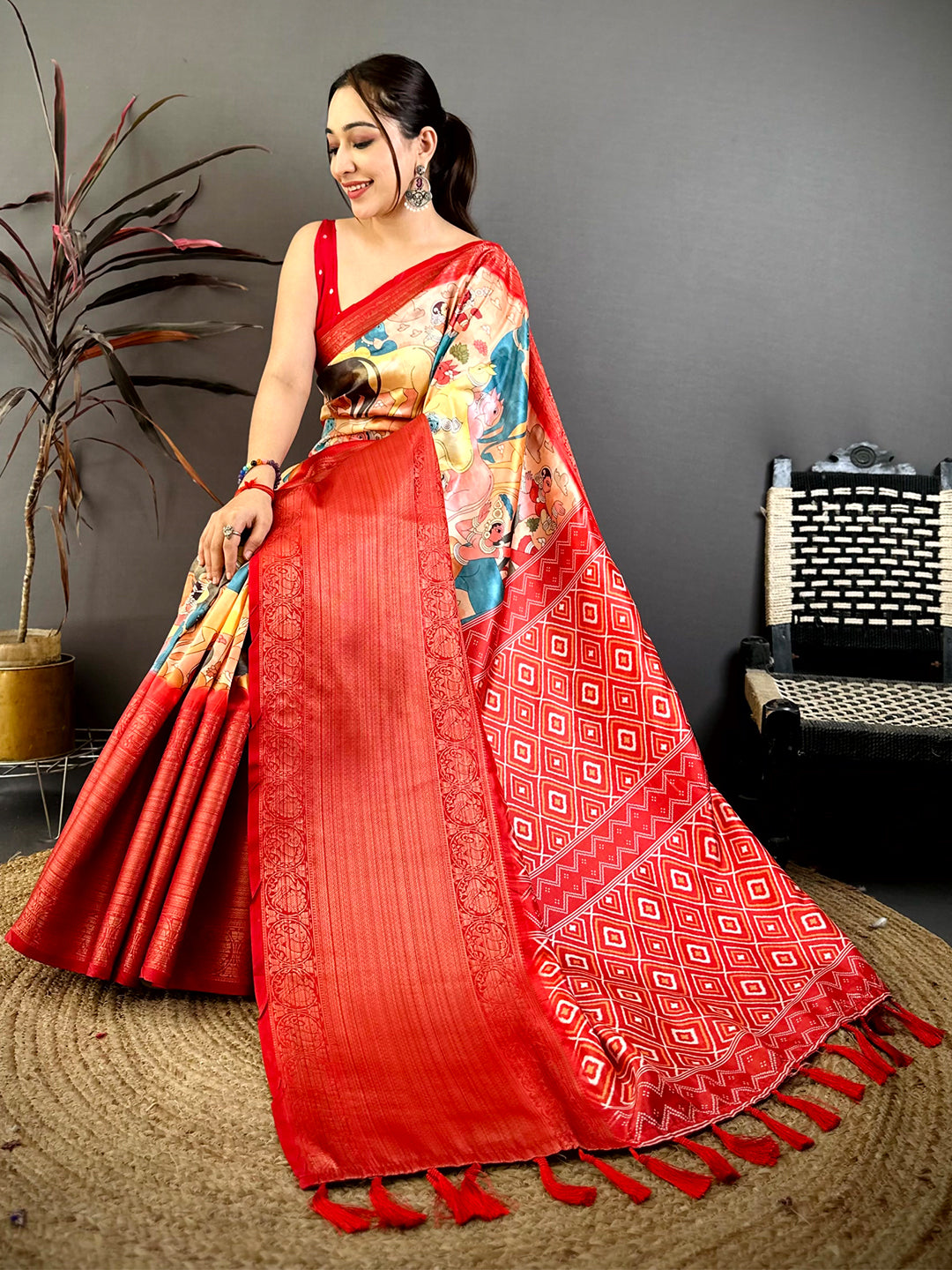 Stylish Soft Silk Pichwai Print Kanchi Zari Saree