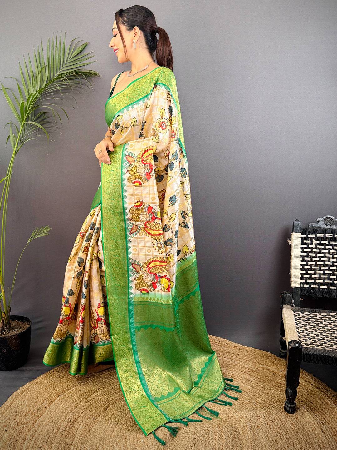 Vibrant Banarasi Kalamkari Printed Saree