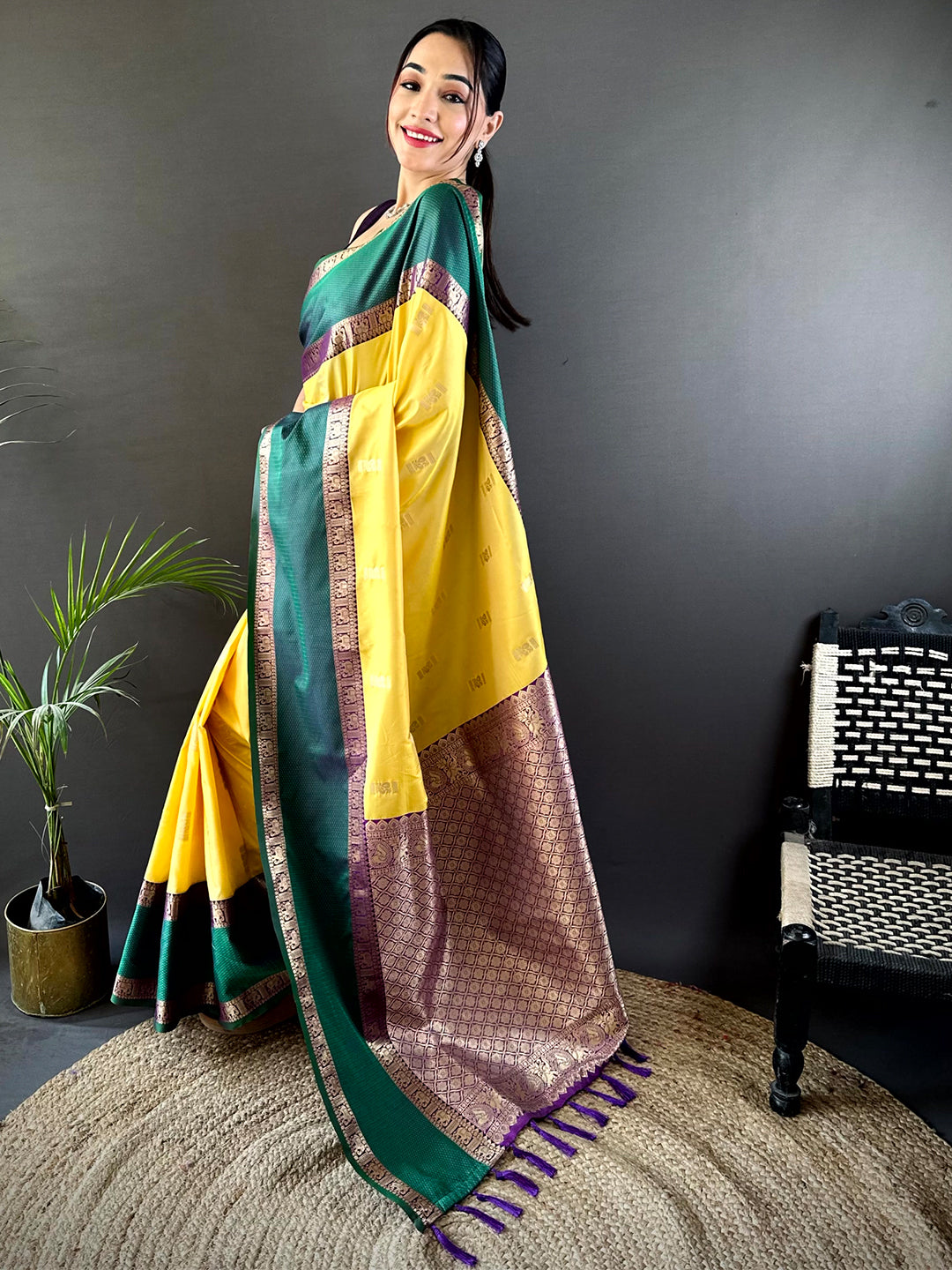 Yellow Gadhwal Pure Soft Silk Saree
