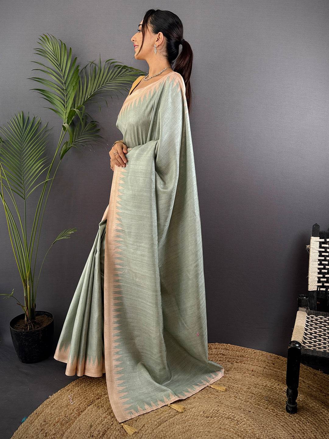 Sky Blue Handloom Ghicha Saree