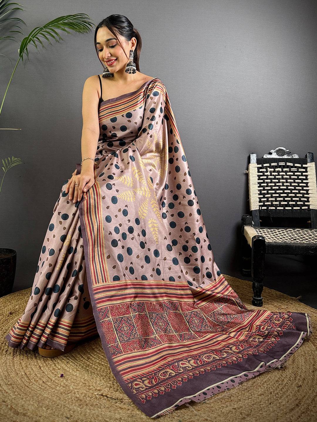 Mauve Soft Dola Silk Printed Saree