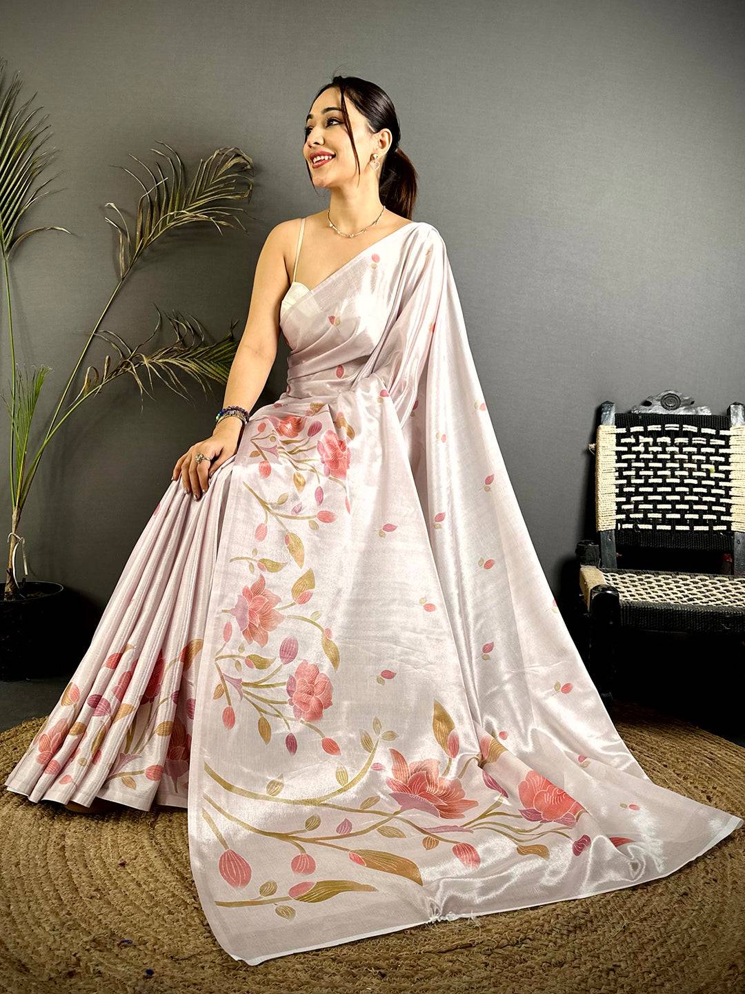 Stylish Soft Chinnon Chiffon Floral Saree