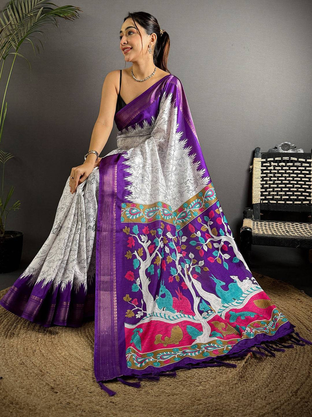 Artistic Pichwai Printed Dola Silk Saree