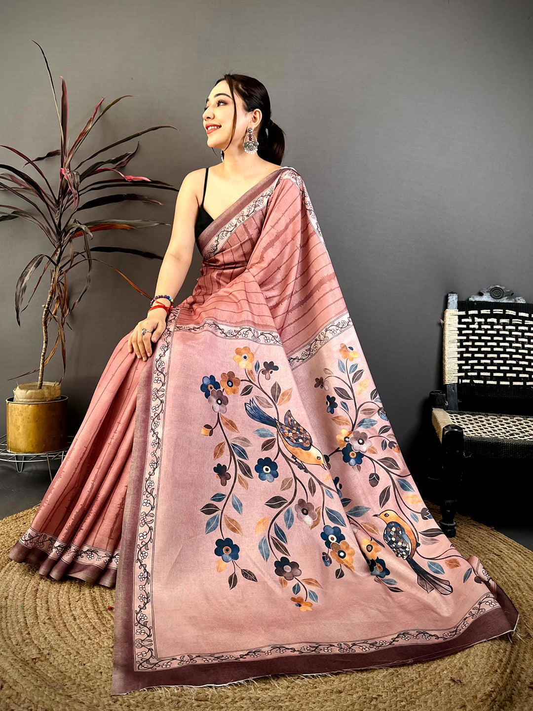 Classic Tussar Kalamkari Floral Shibori Saree