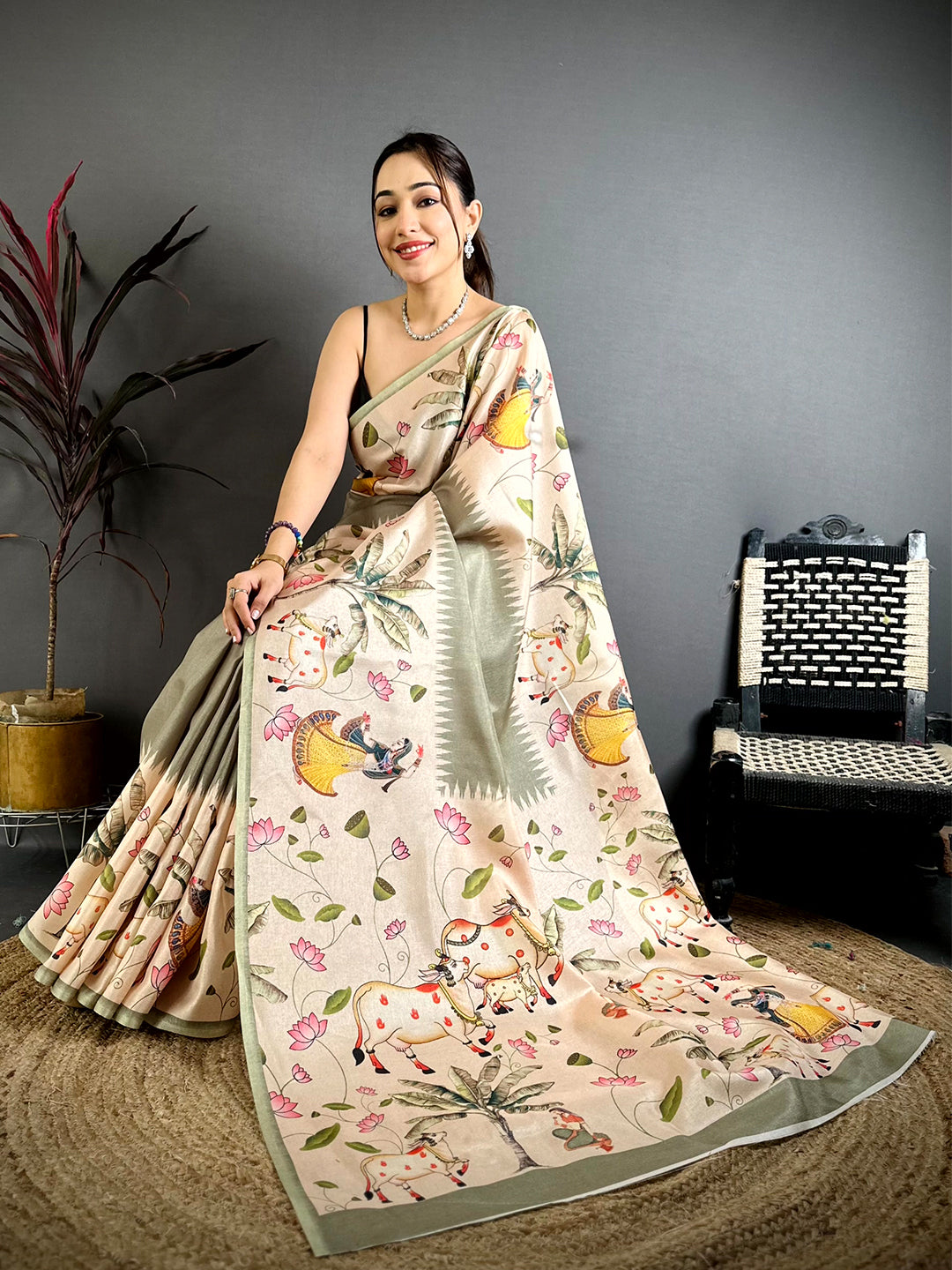 Regal Pichwai Border Semi Tussar Saree