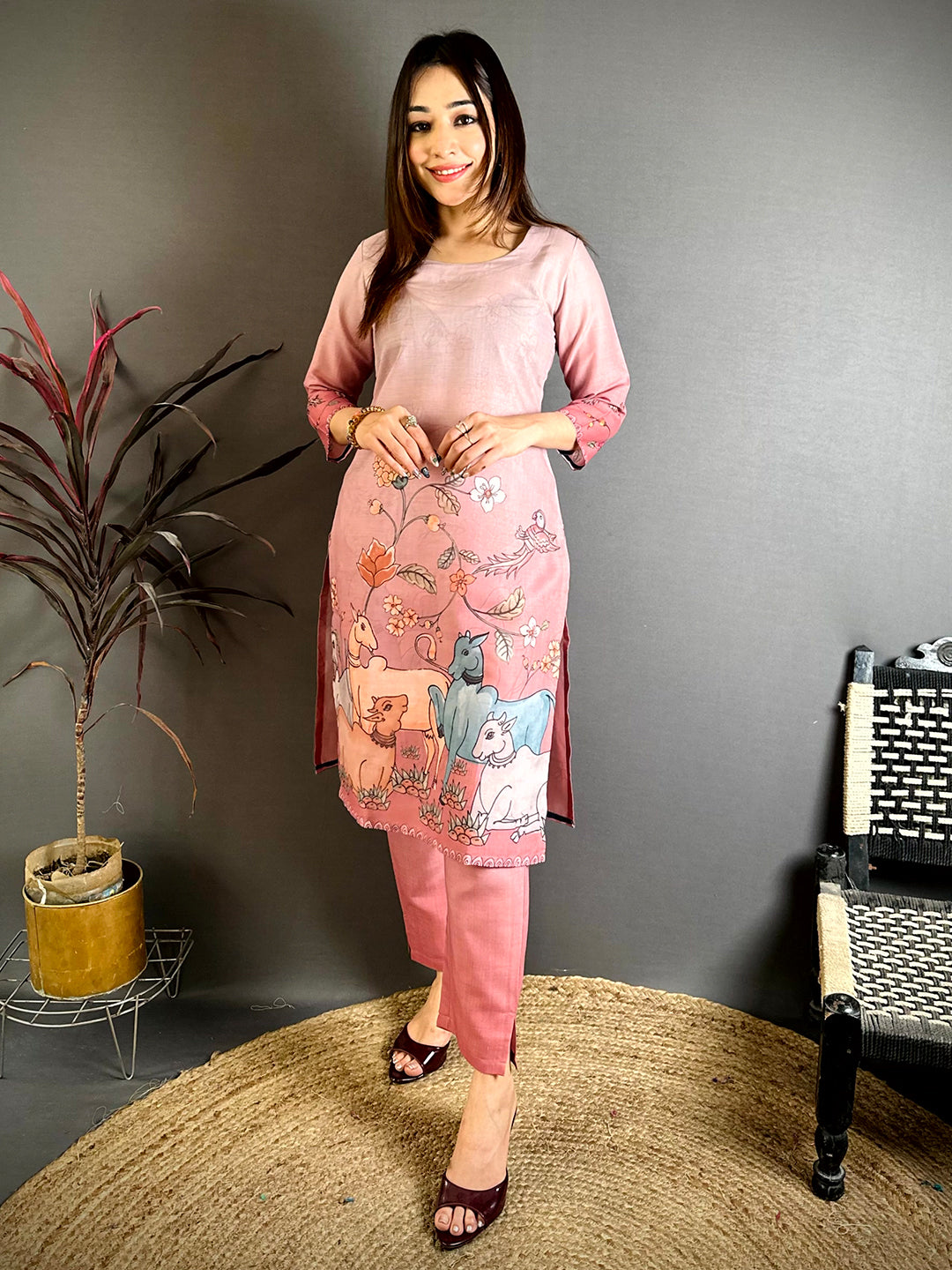 Stylish Kalamkari Round Neck Kurti