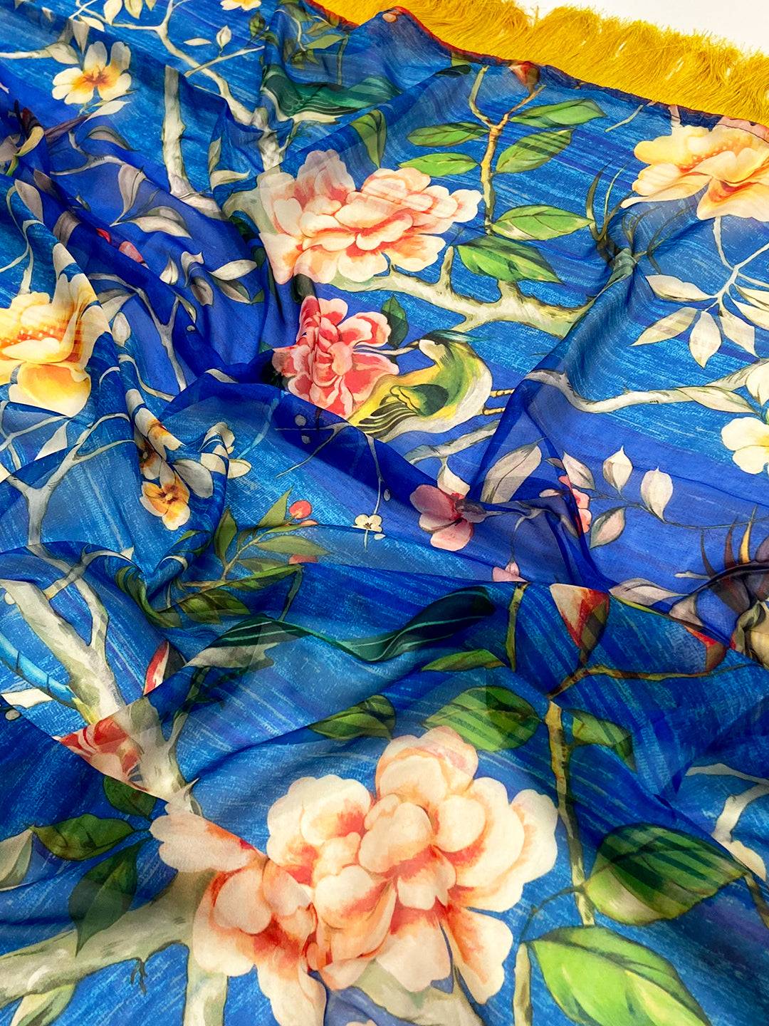 Ethereal Blue Floral Tebi Silk Saree