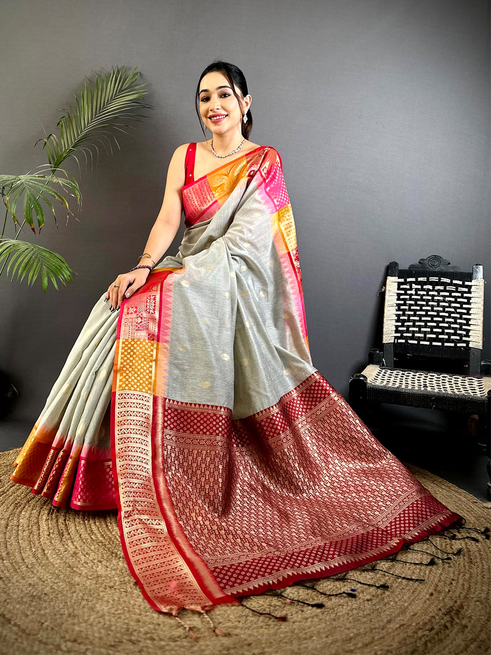 Grey Soft Mull Kanchi Pattu Saree