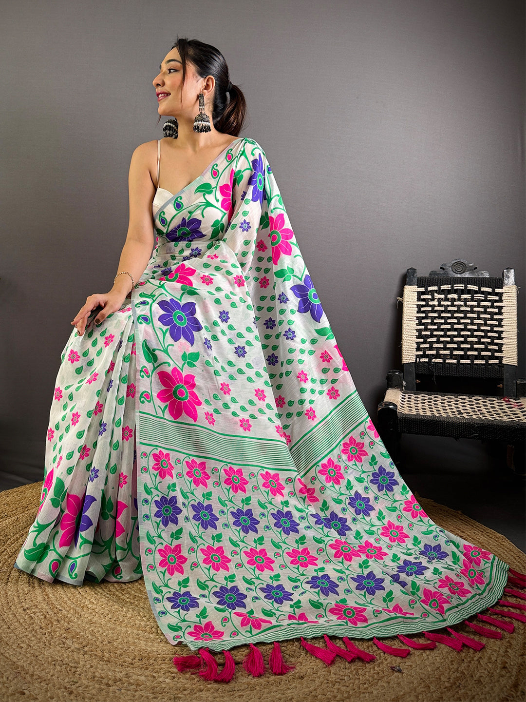 Ethereal Dhakai Jamdani Cotton Silk Saree