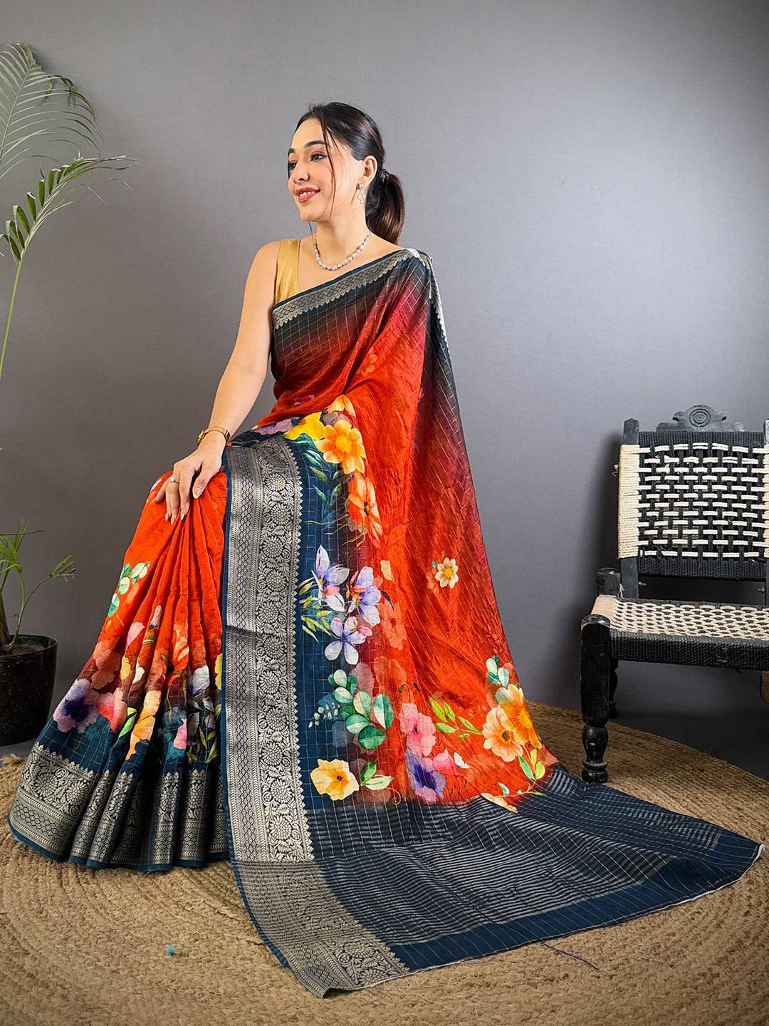 Ombre Pure Viscose Floral Saree