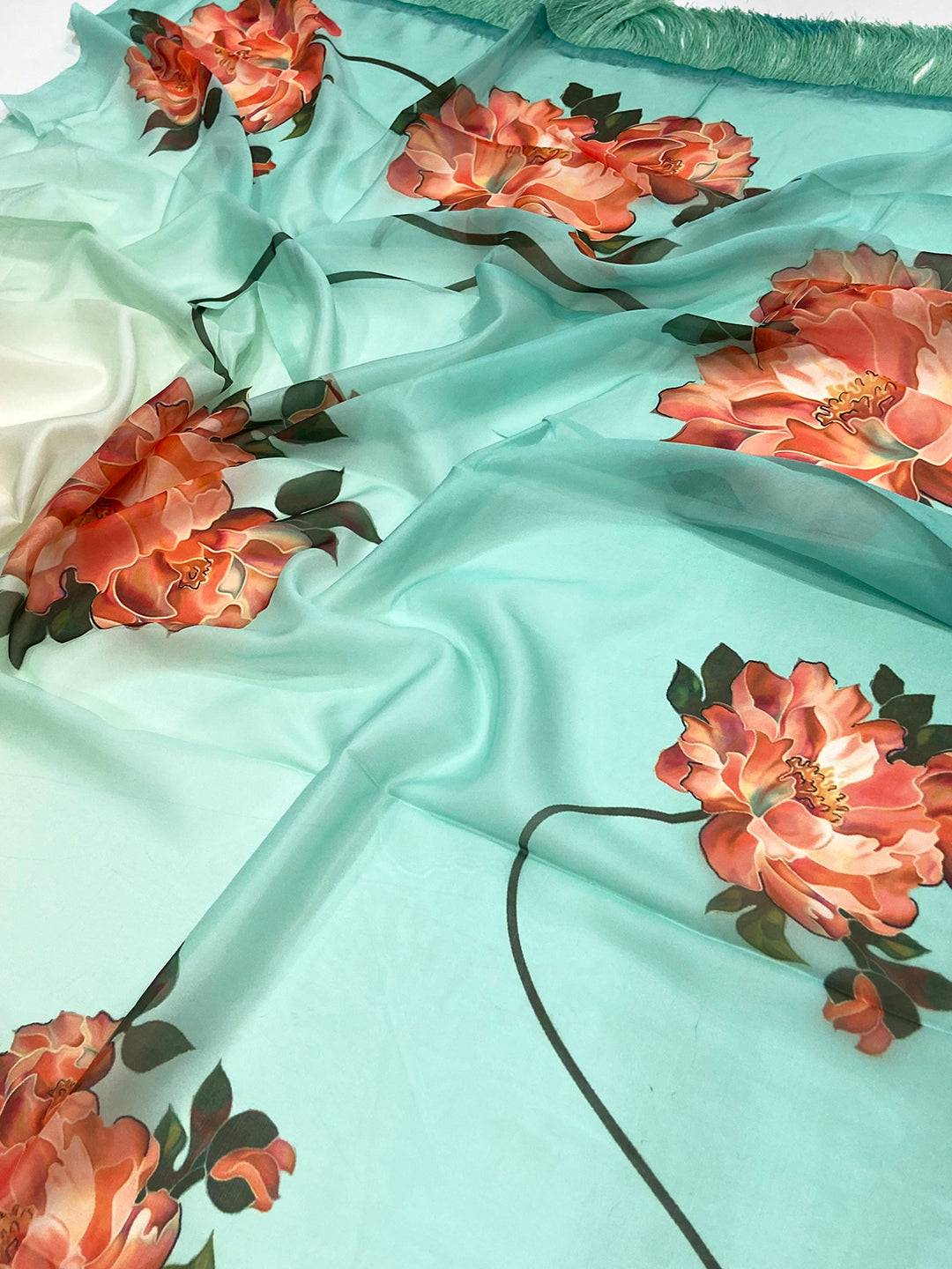 Serene Sea Green Pure Tebi Silk Saree