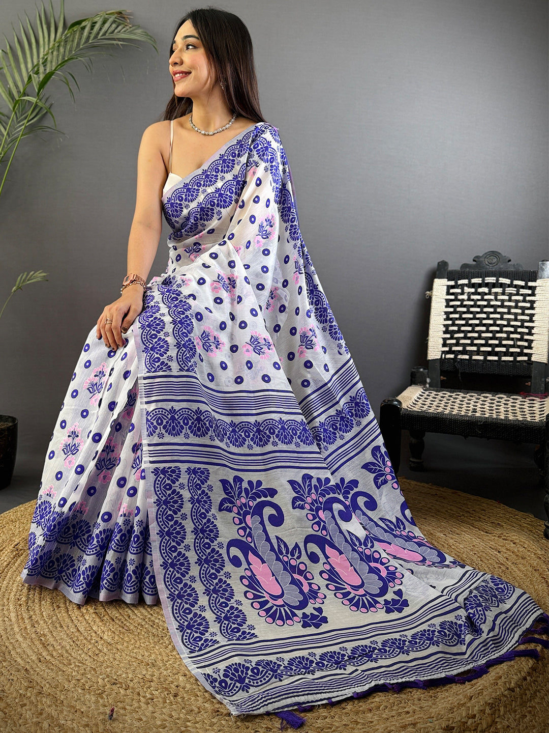 Royal Purple Dhakai Jamdani Cotton Silk Saree