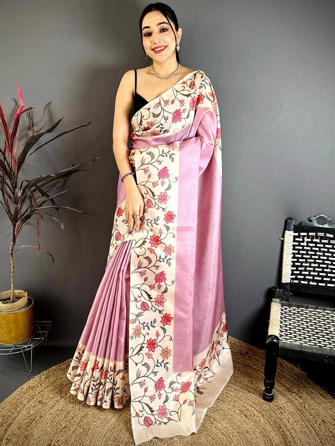 Radiant Floral Border Tussar Saree
