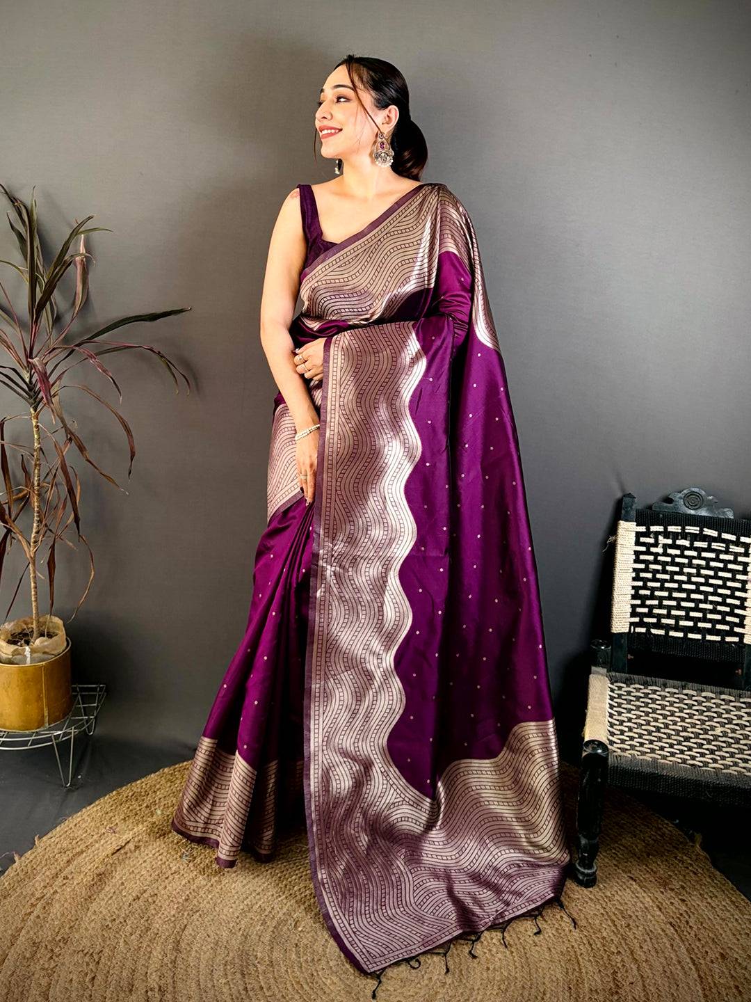 Wine Anmol Zari Banarasi Katan Silk Saree