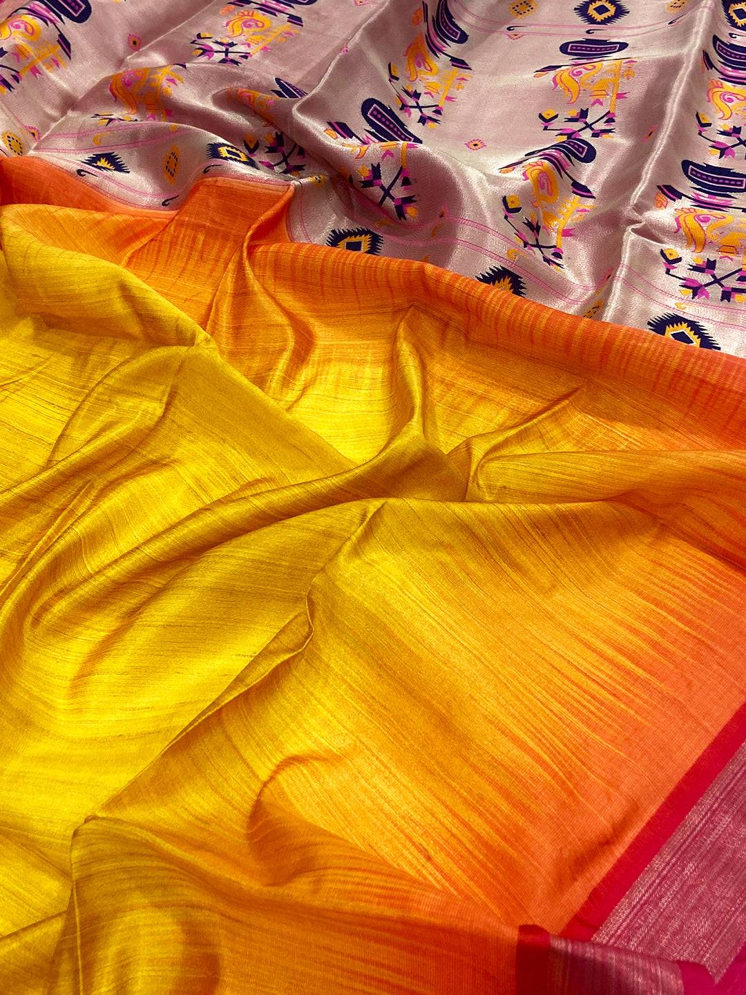 Golden Geometric Floral Pallu Saree