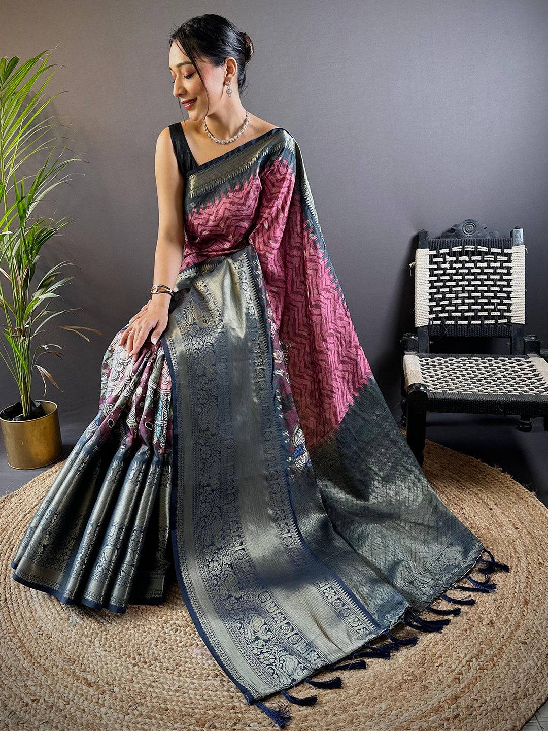 Intricate Dahliya Maroon Banarasi Silk Saree