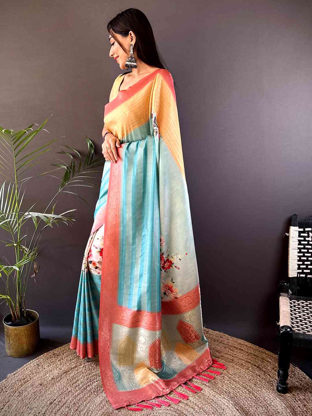 Pastel Yellow Soft Crepe Silk Digital Ombre Saree