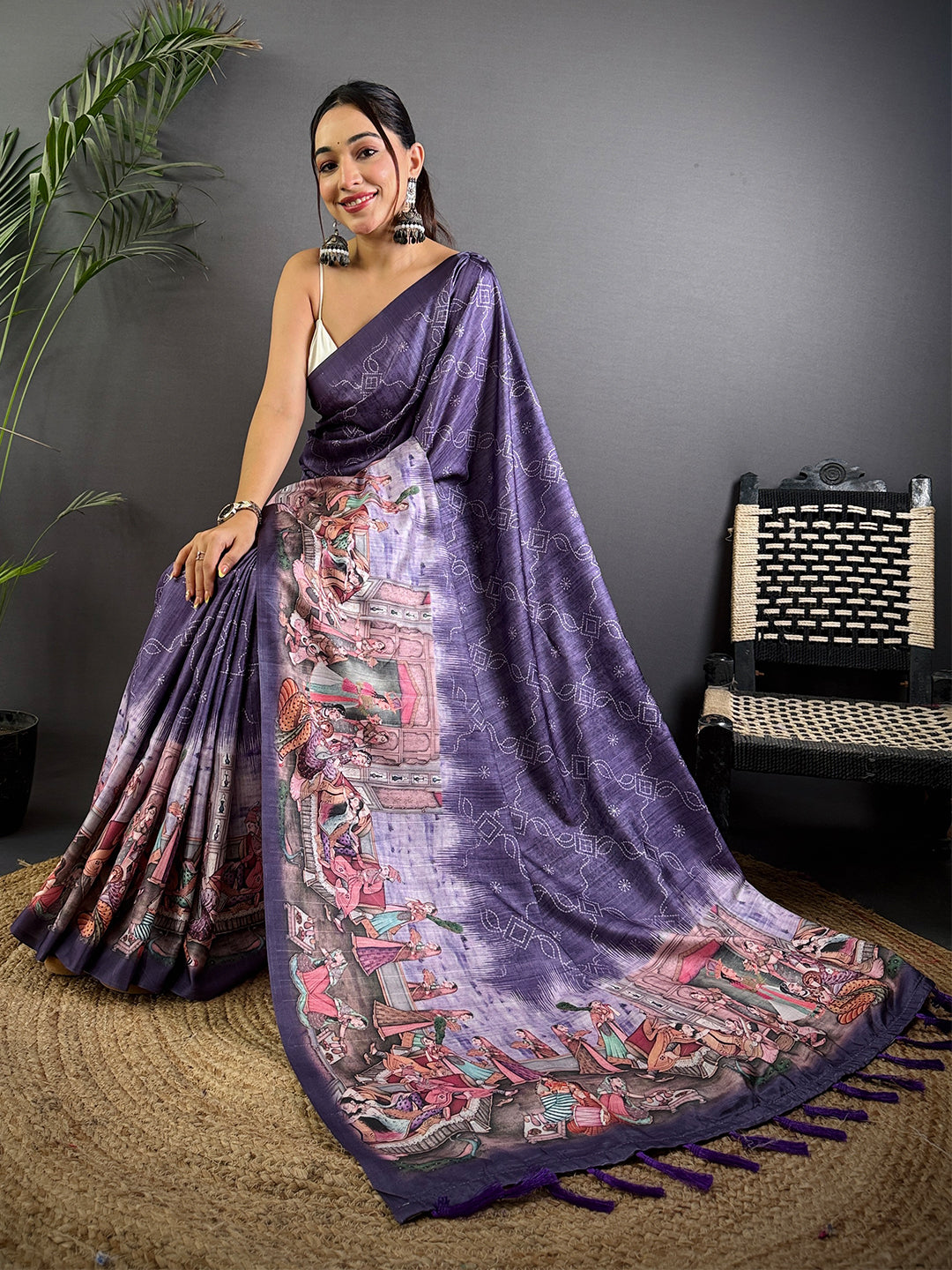 Purple Kalamkari Digital Printed Saree
