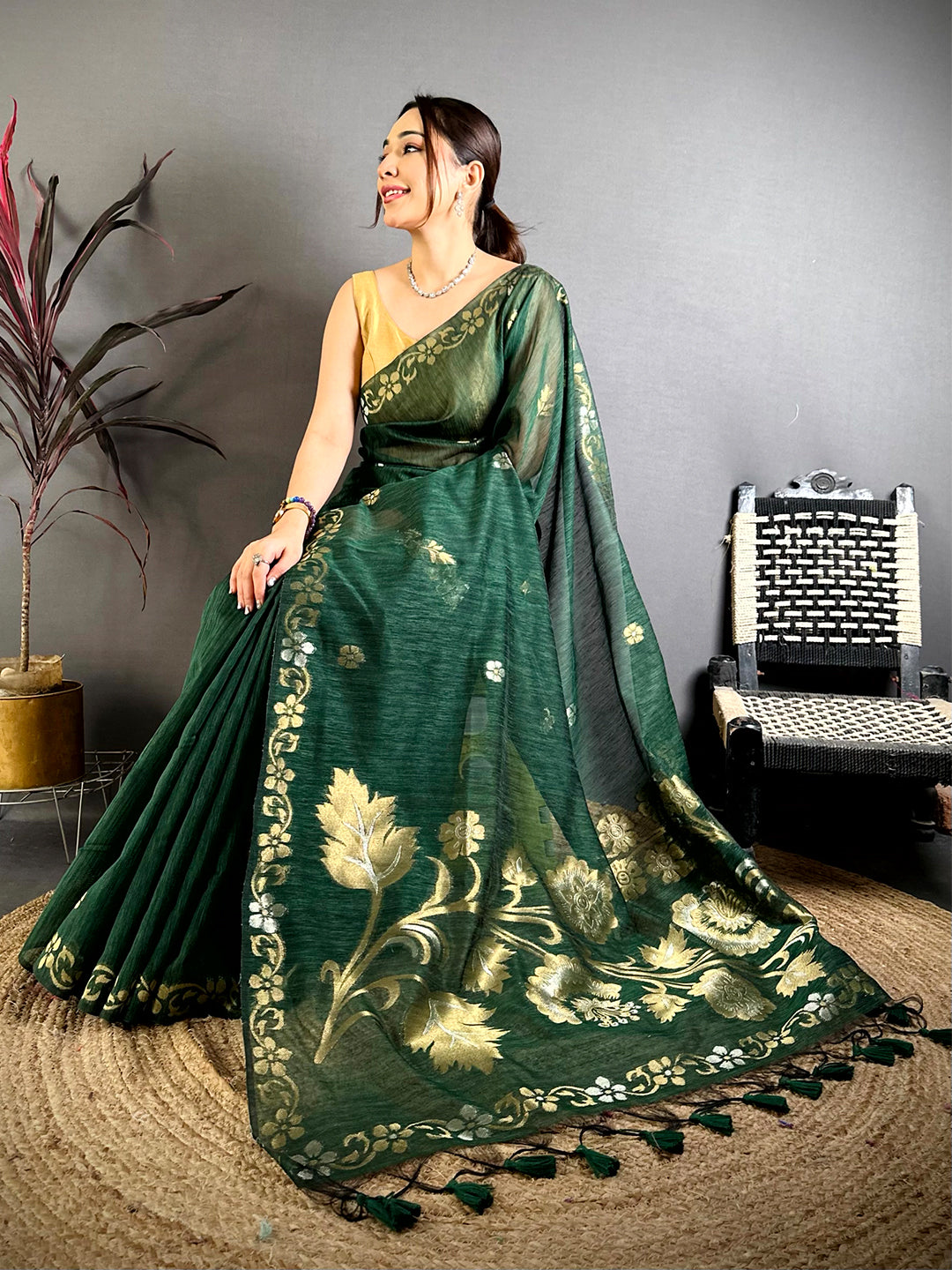 Green Sona Chandi Khadi Ghicha Saree