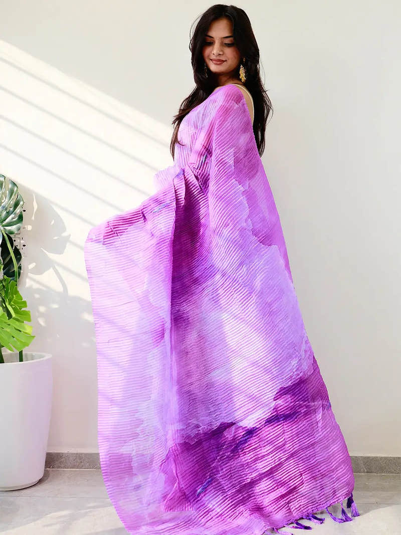 Multi Colored Print Bollywood Design Crash Saree
