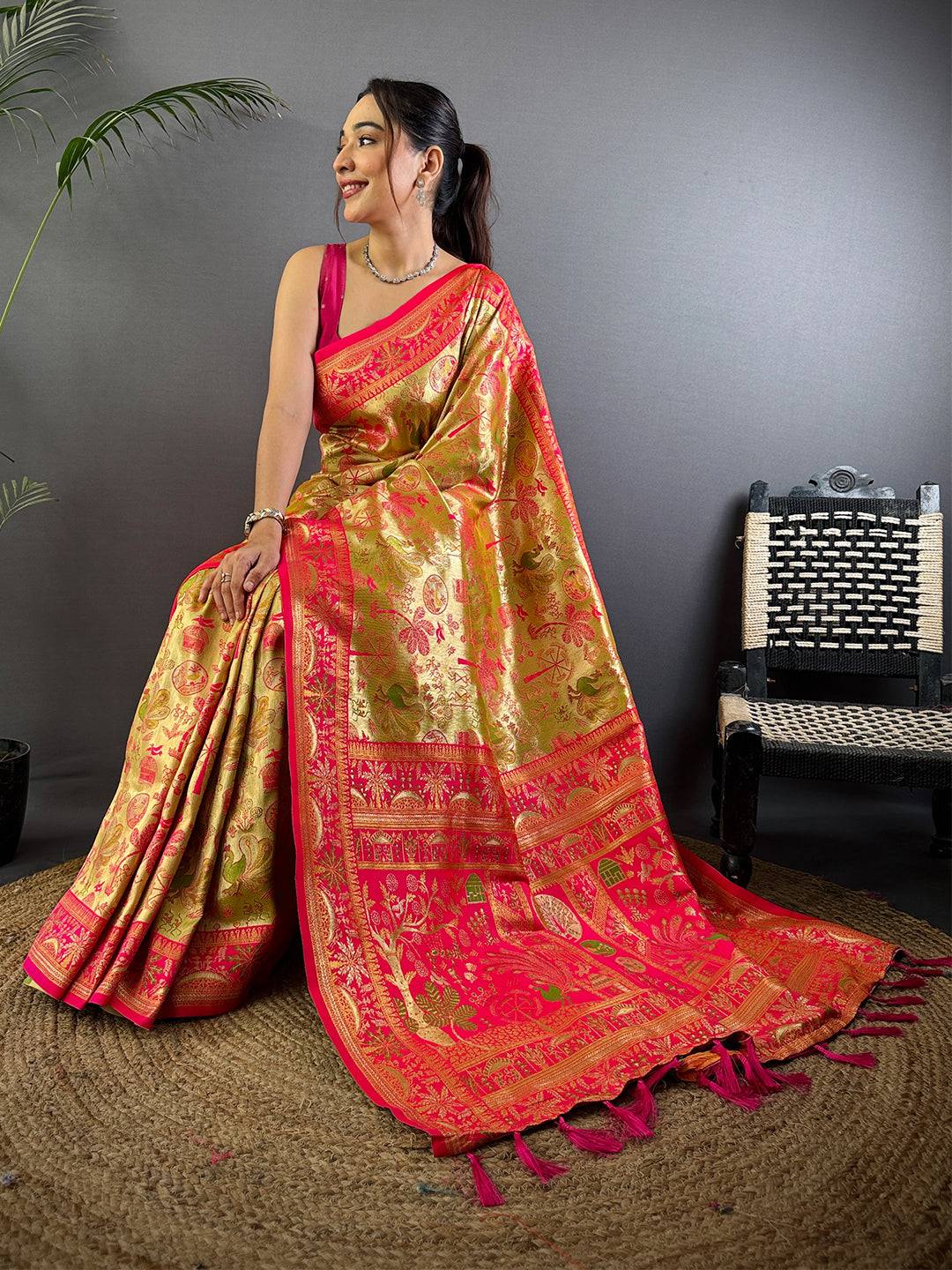 Regal Warli Gold Zari Dharamavaram Silk Saree