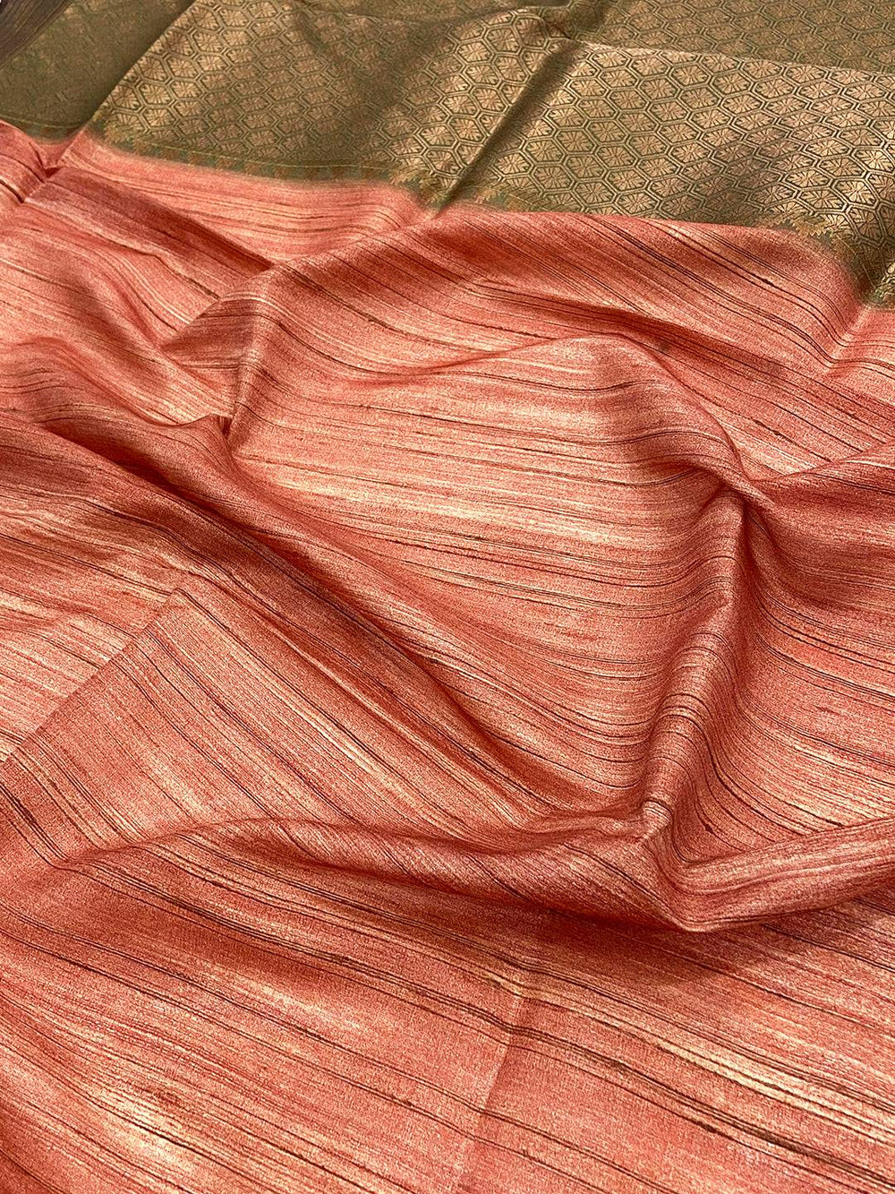 Rust Orange Tussar Ghicha Print Saree