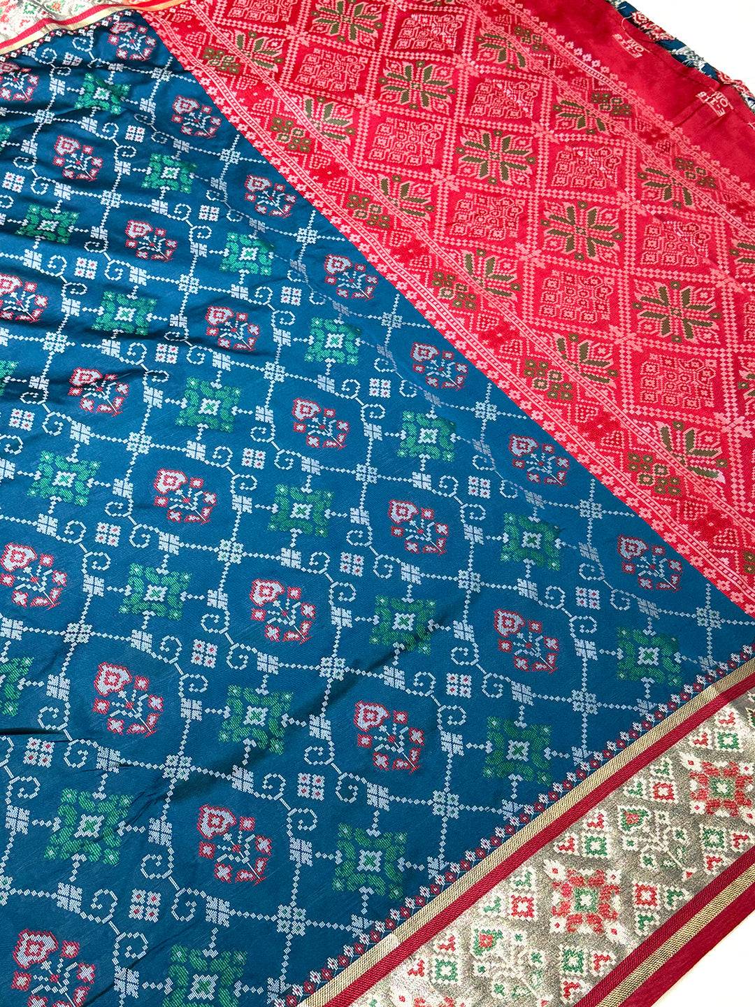 Denim Blue Pochampally Patola Soft Silk Saree