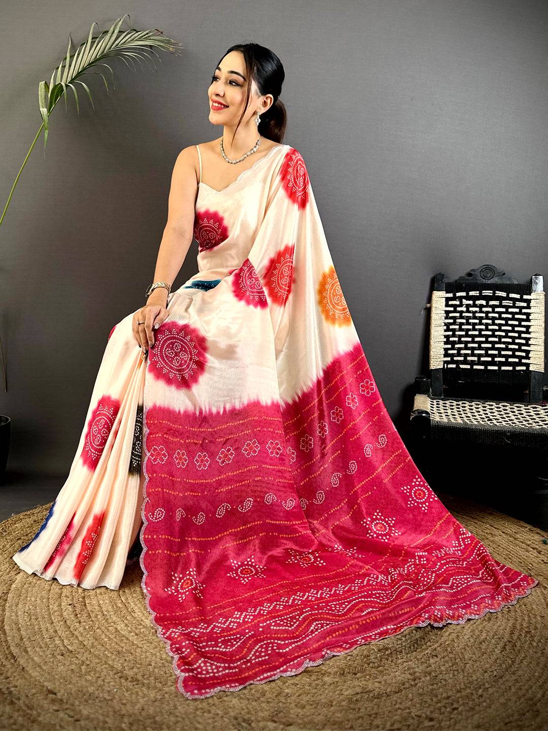 Regal Chiffon Bandhej Swarovski Saree