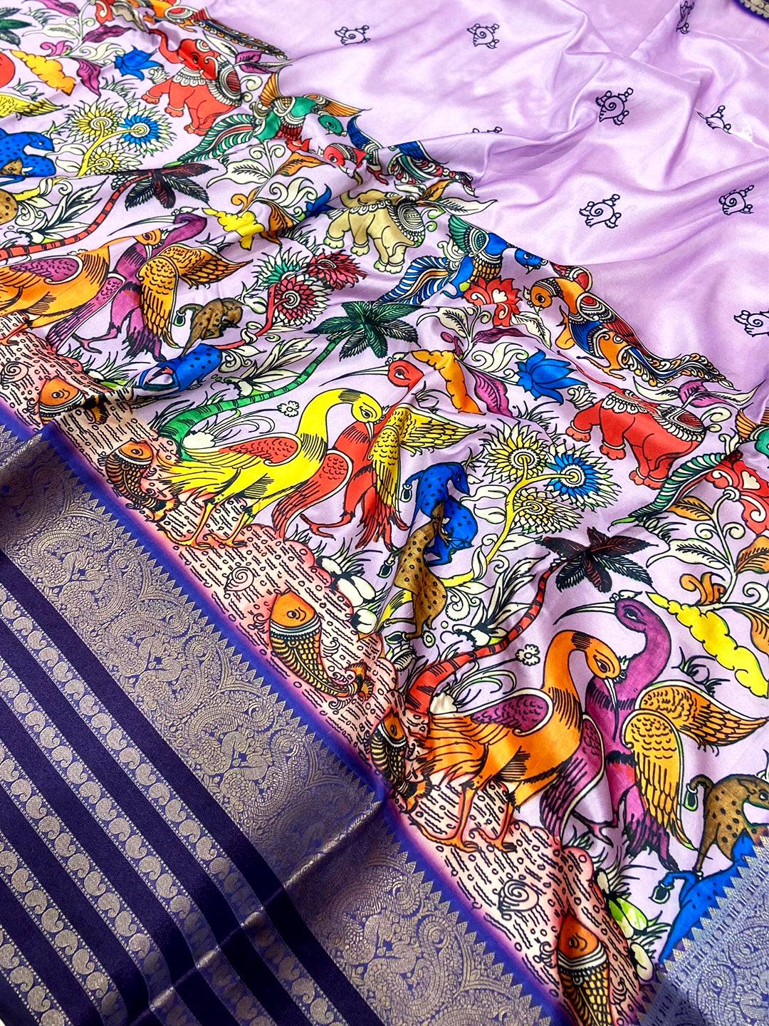 Lavender Kalamkari Banarasi Silk Saree