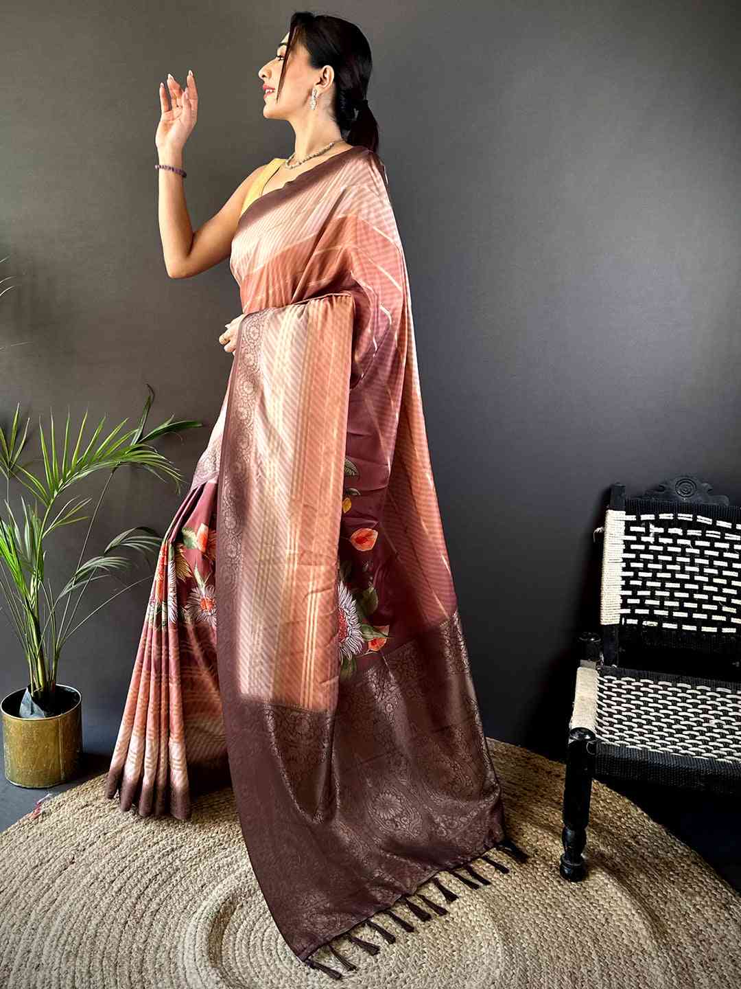 Rose Pink Kalamkari Ombre Crepe Silk Saree