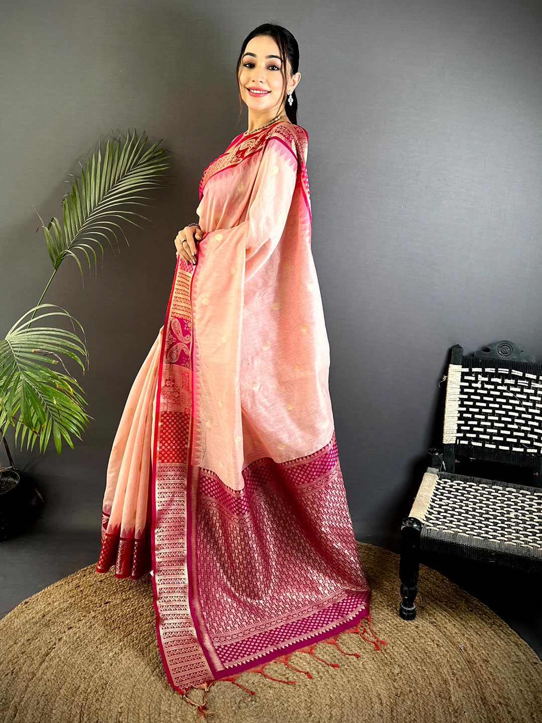 Pink Soft Mull Kanchi Pattu Saree