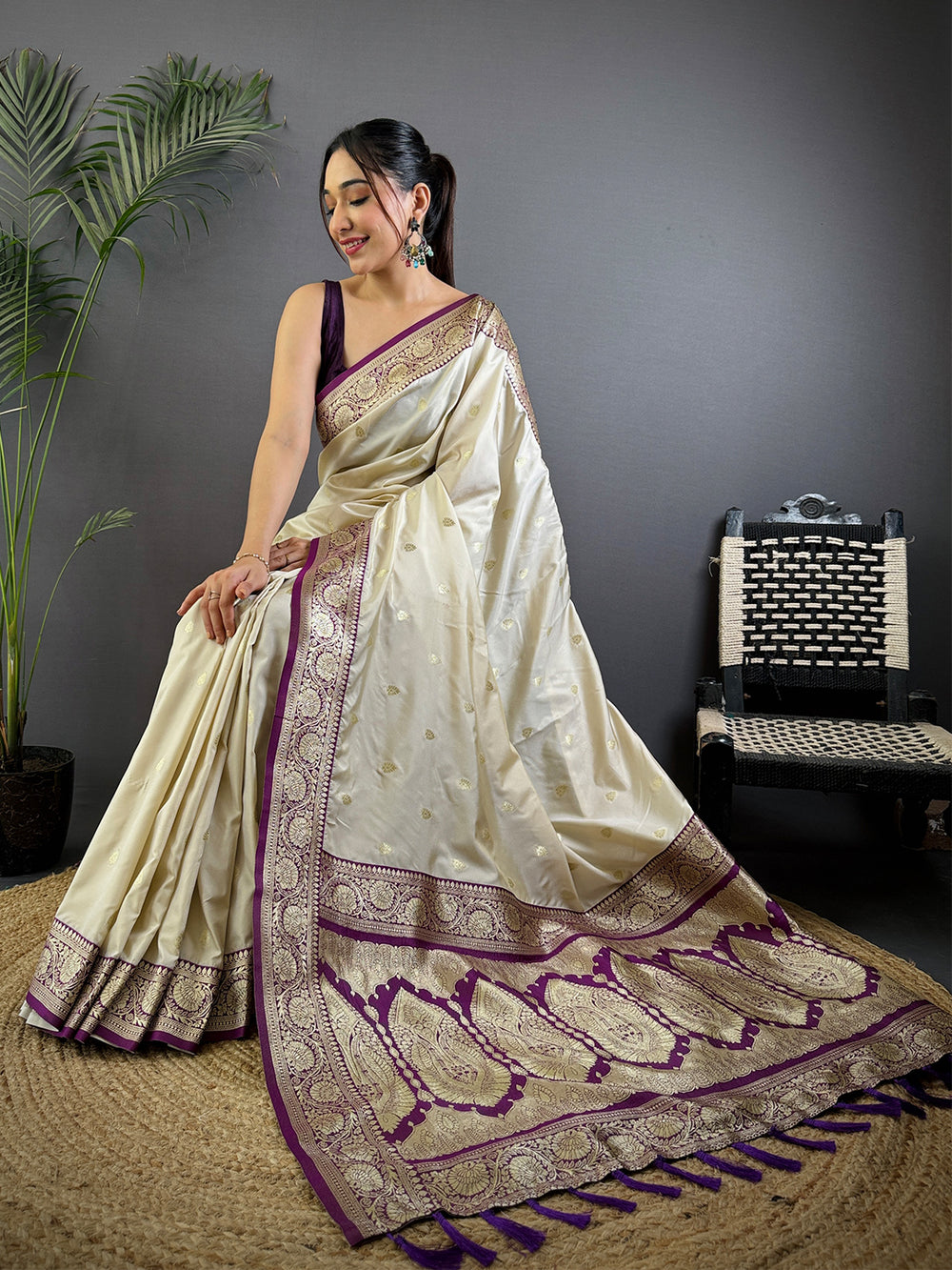 White Soft Silk Feather Saree