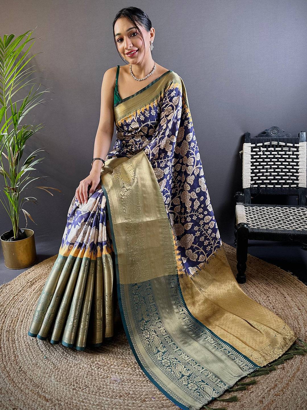 Intricate Ink Blue Banarasi Silk Saree