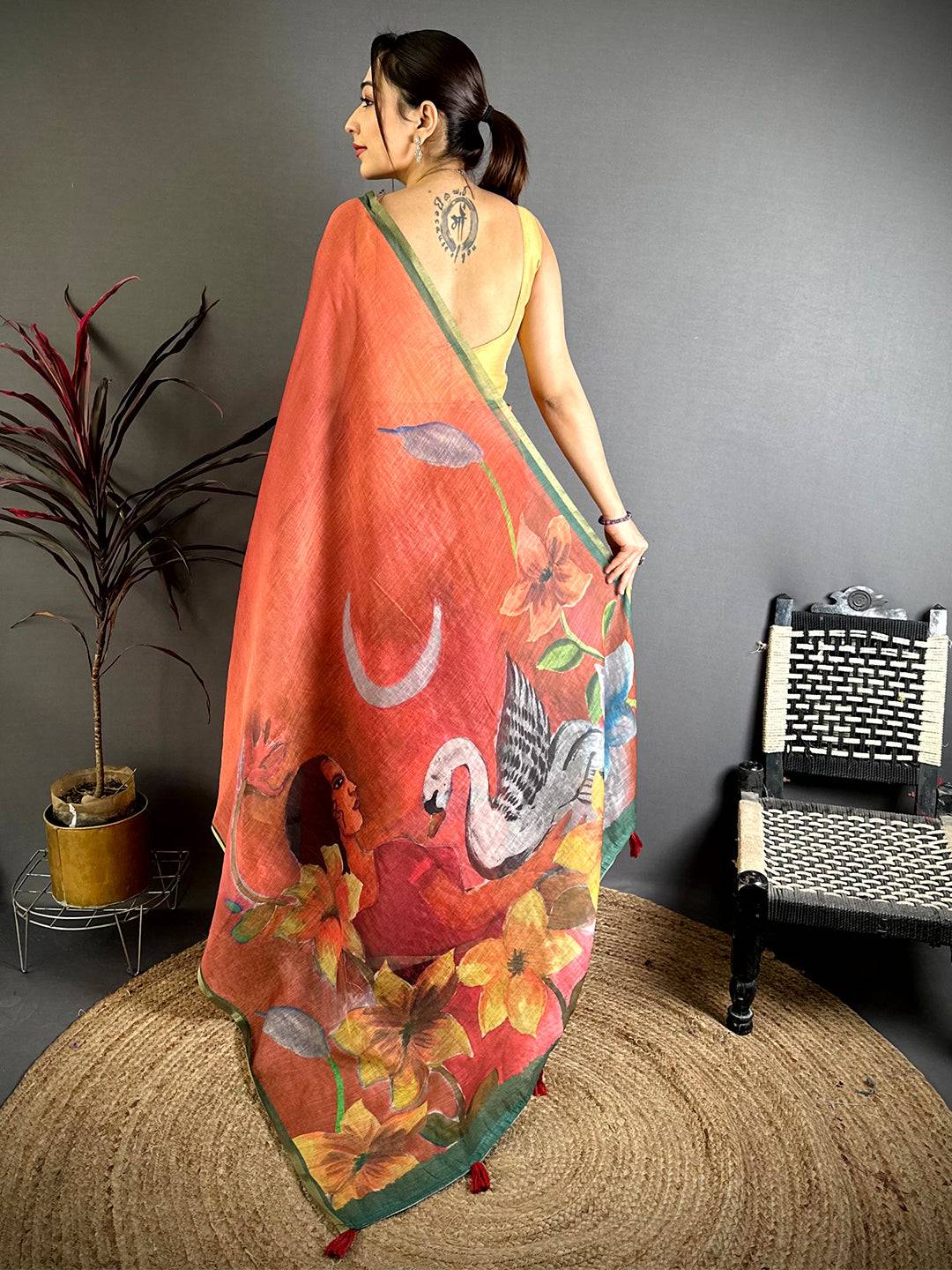 Vibrant Kalamkari Linen Chanderi Saree