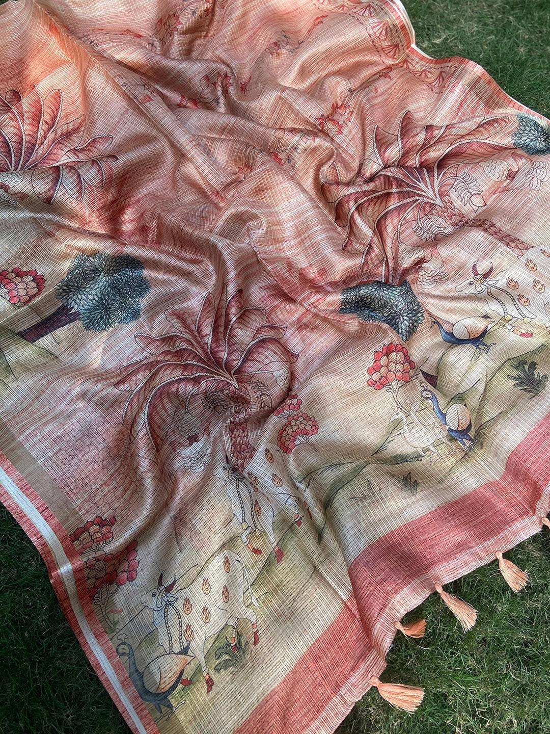 Soft Kota Doriya Silk Saree with Pichwai Prints & Rich Pallu