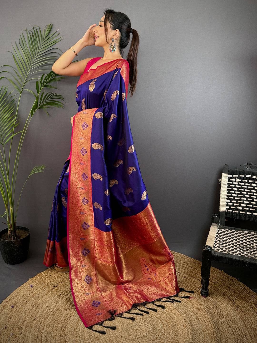 Purple Meenakari Butti Soft Gadwal Silk Saree