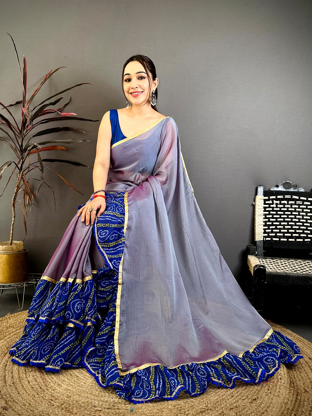 Classic Soft Chiffon Bandhej Ruffle Saree