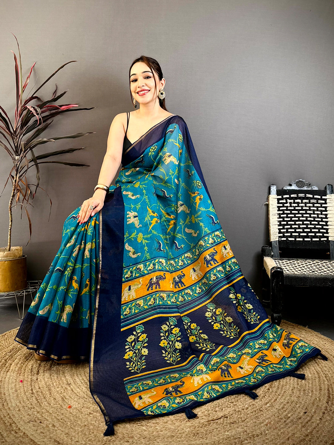 Rama Kota Doriya Block Print Saree