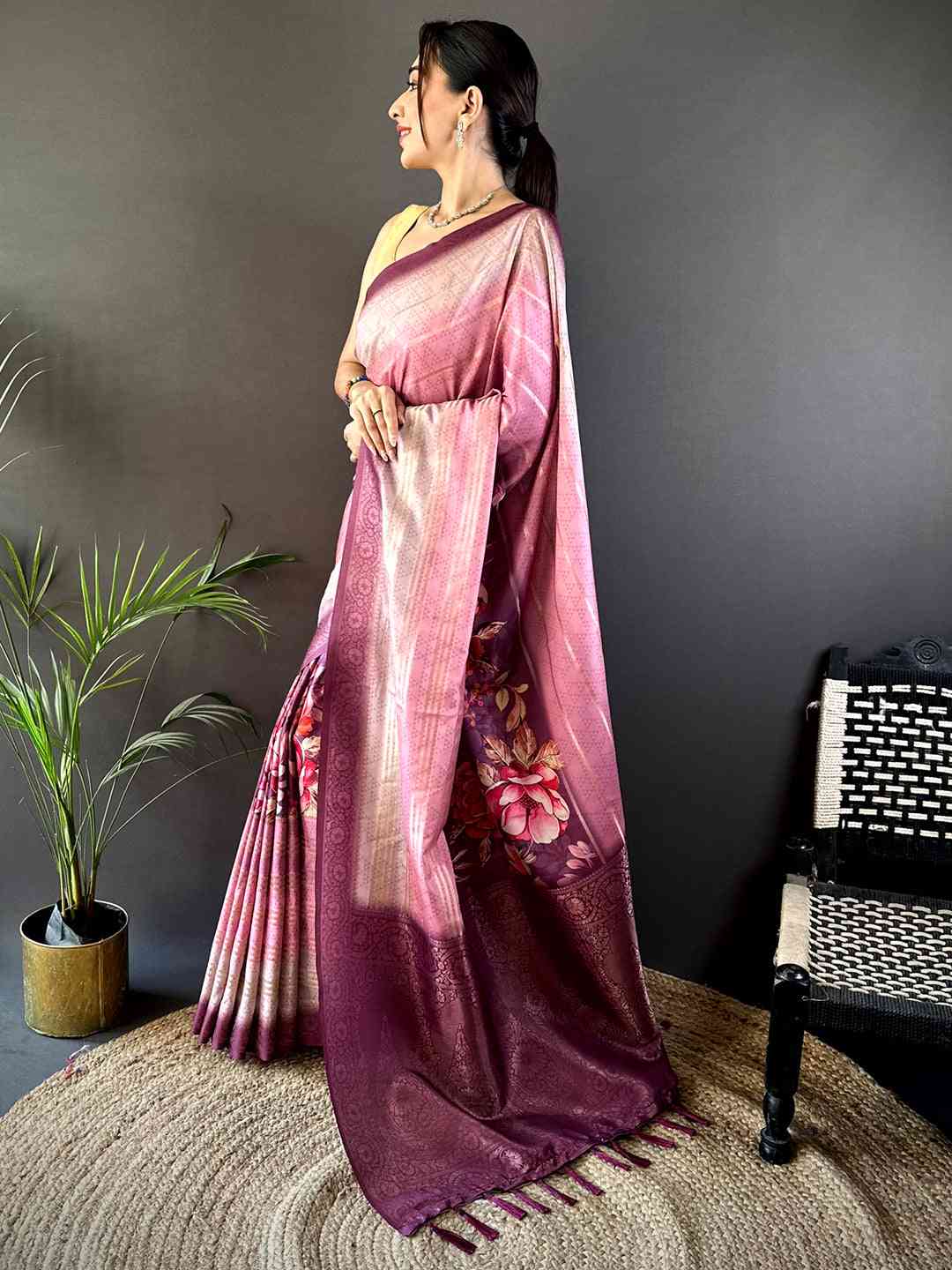 Mauve Kalamkari Ombre Crepe Silk Saree
