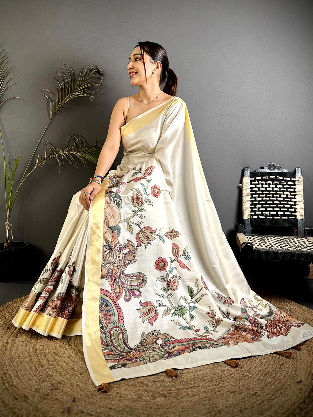 Regal Pen Kalamkari Khadi Silk Saree