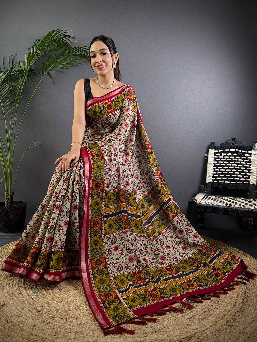 Kalamkari Jall Cotton Viscose Saree