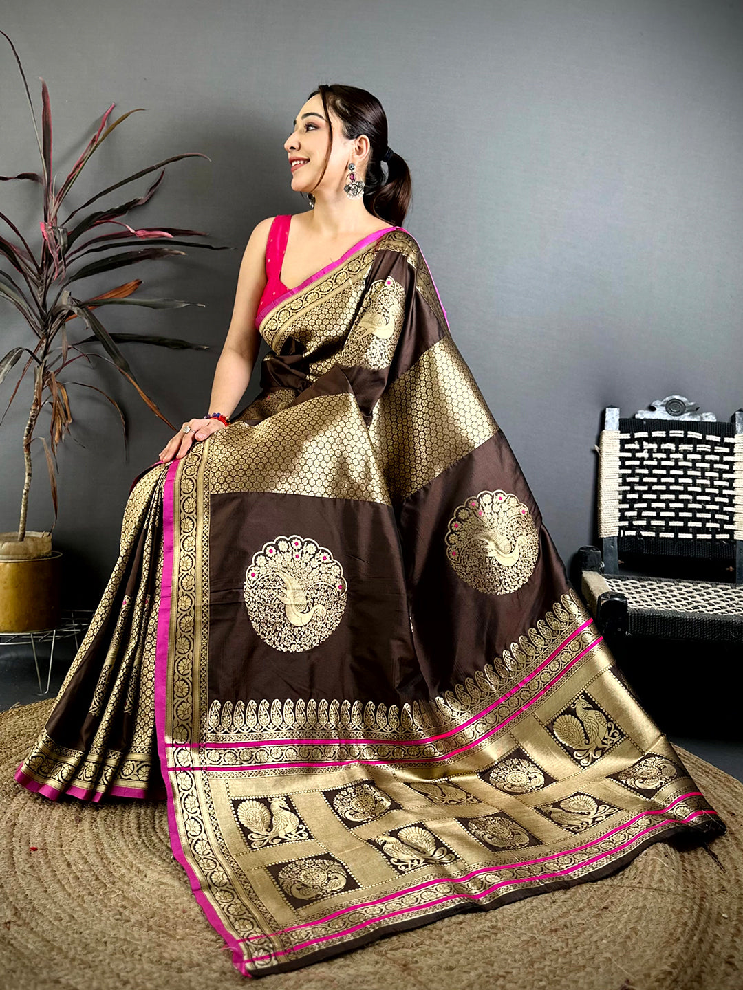 Royal Brown Katan Silk Zari Weave Saree