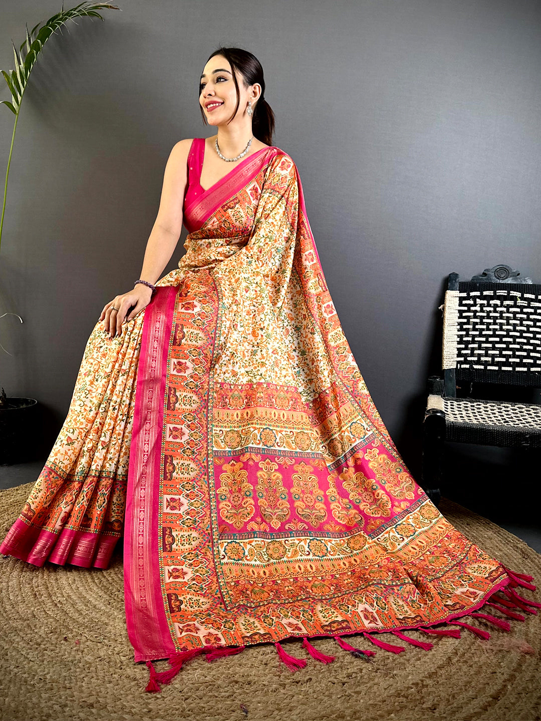 Regal Kashmiri Print Soft Silk Saree