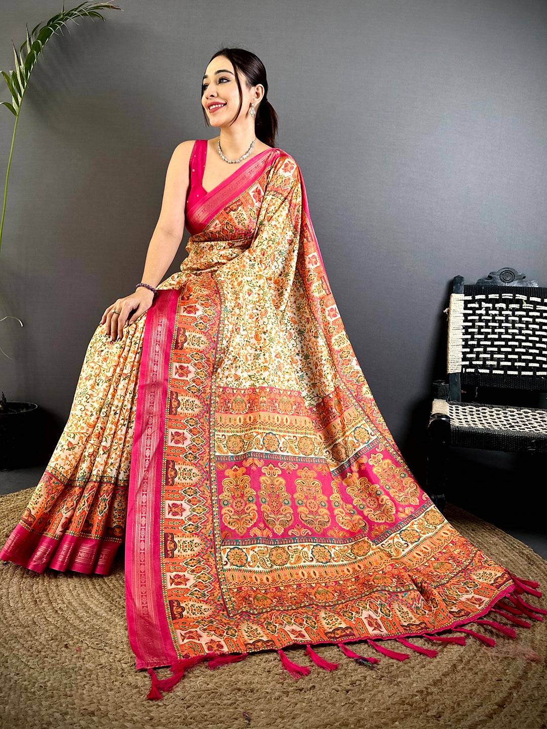 Regal Kashmiri Print Soft Silk Saree