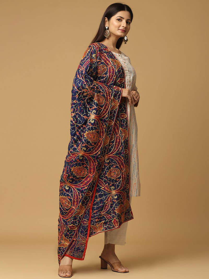 Navy Rust Allover Paisley Pashmina Dupatta