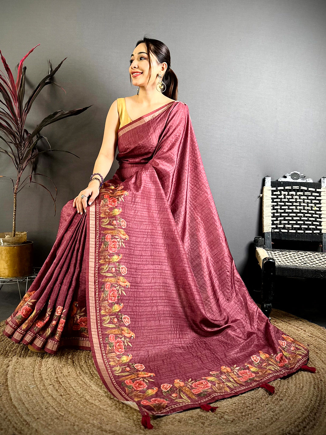 Deep Wine Ghicha Munga Saree