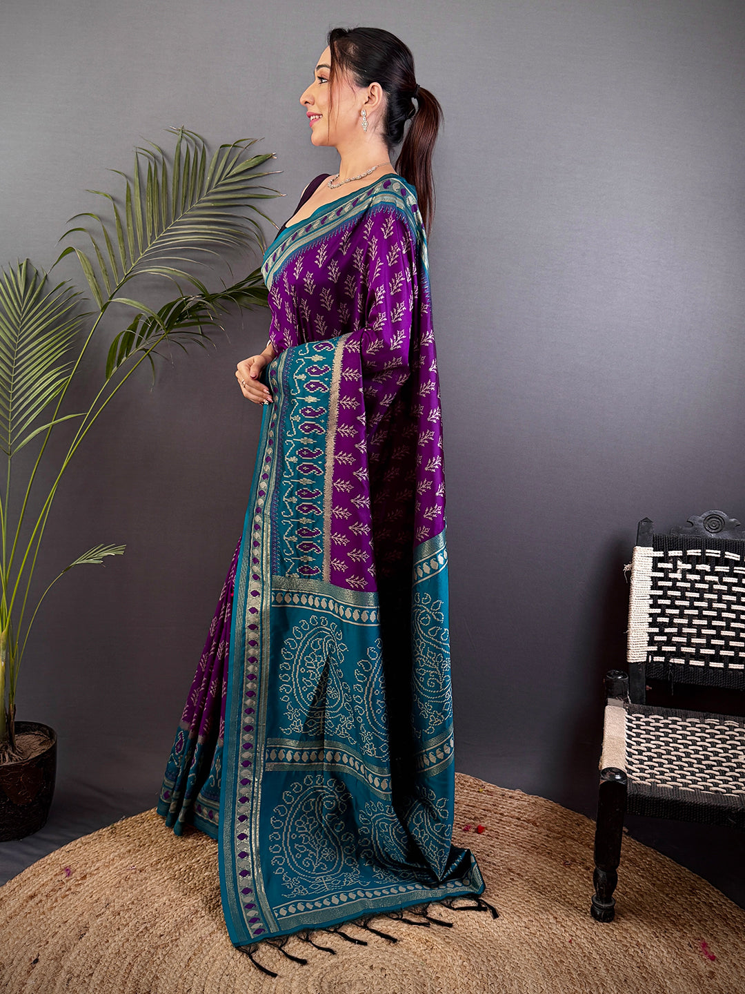 Majestic Wine Soft Silk Ikkat Saree