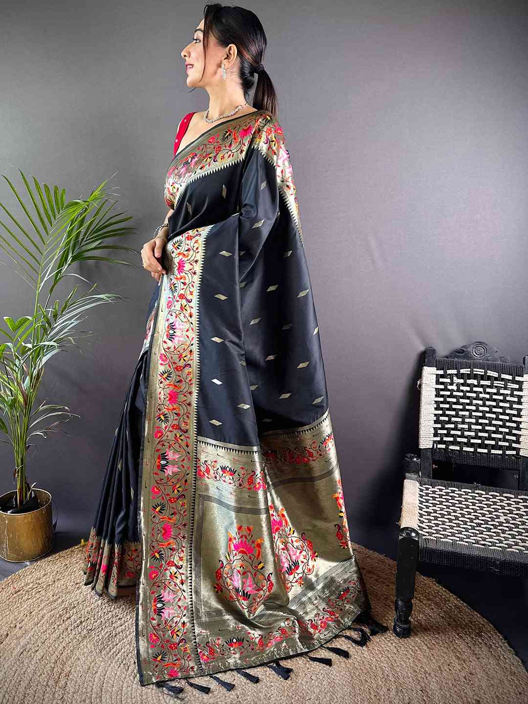 Black Yevla Paithani Meenakari Saree