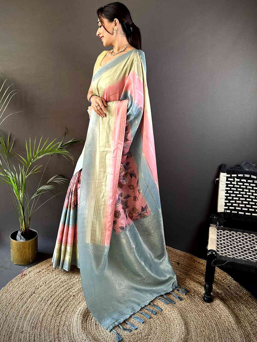 Multi Kalamkari Ombre Crepe Silk Saree